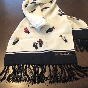 Polo Ralph Lauren White and Black Bear Scarf